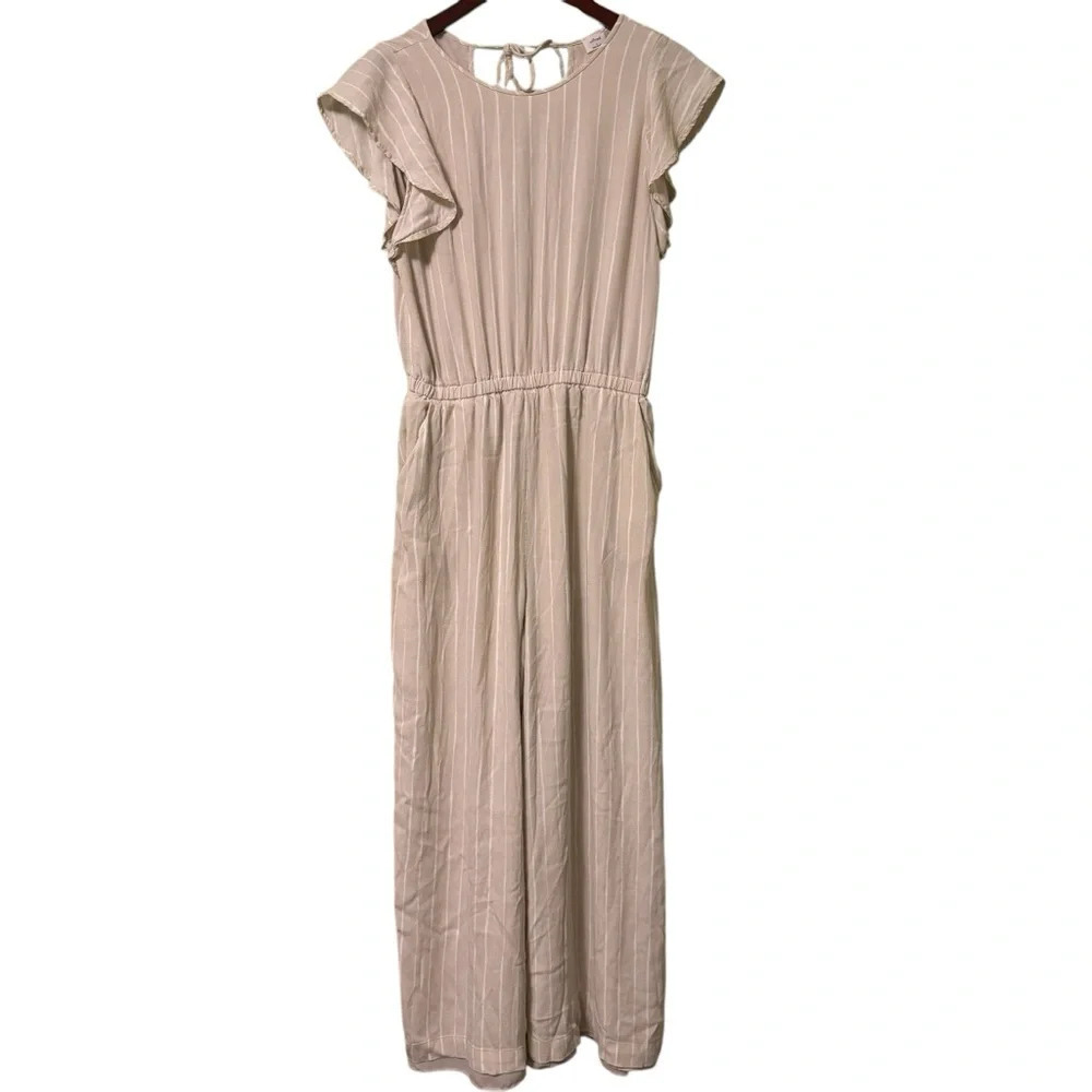 Aritzia Wilfred Fleurette Striped Cream Jumpsuit- Size Large - Picture 3 of 11